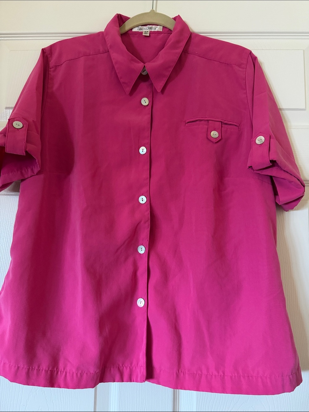 TravelSmith Bright Pink Short-Sleeve Button-Down Shirt